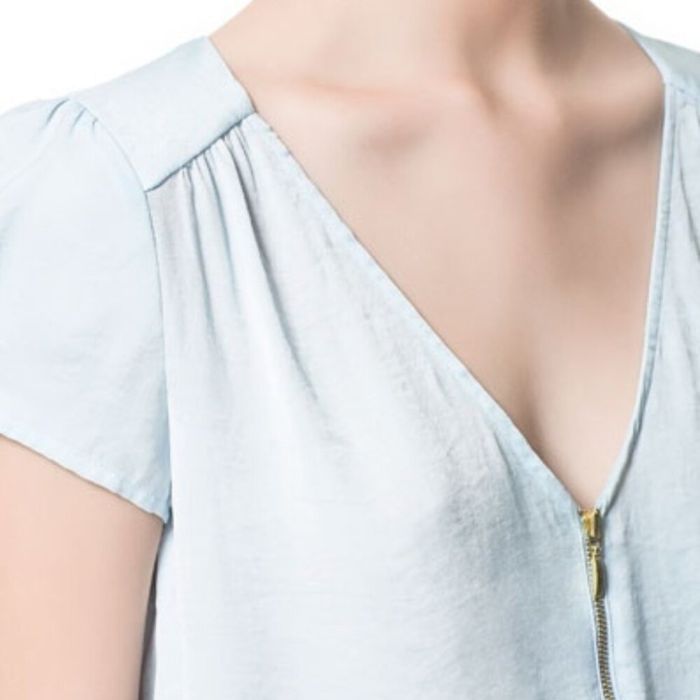 NWT Zara Light Blue Zip front Blouse